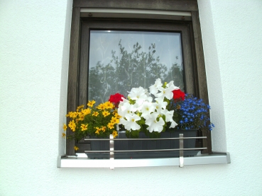 Blumenkastenhalter aus Edelstahl  für die Alu-Fensterbank 60 cm ohne Bohren